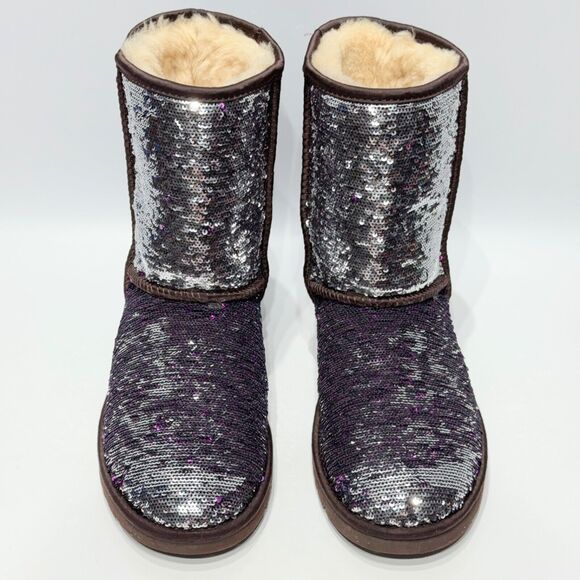 Ugg Australia Sequin Silver Purple Sparkle Winter Boot Women Size 7 Minimal Wear - Picture 3 of 11